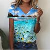 Summer V-neck 3D Infauna Printed Top Fashionable Casual Short Sleeved Women's T-shirts