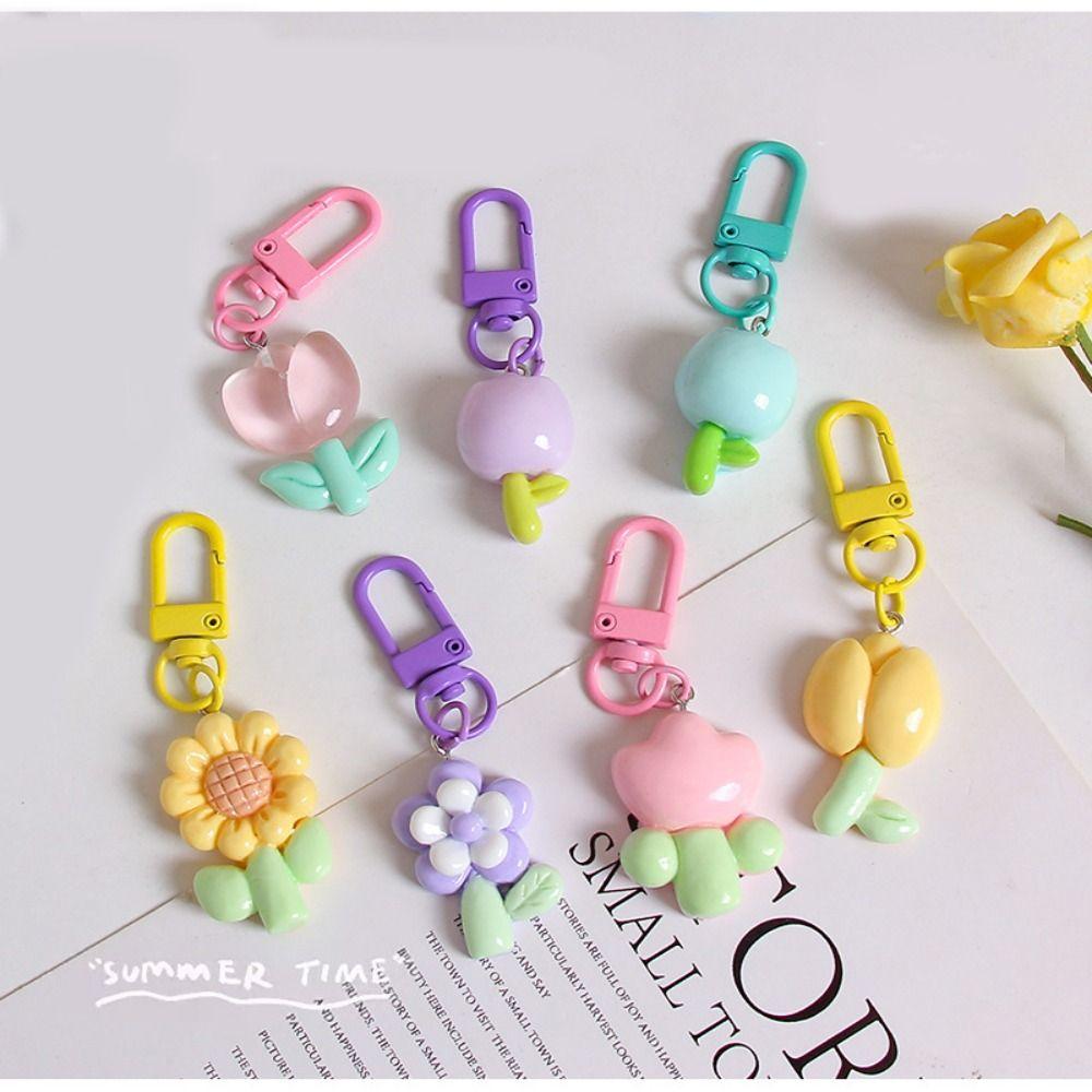 Cute Cartoon Colorful Flower Keychain Pendant Rope Decoration Bag Decoration New Pendant Keyring