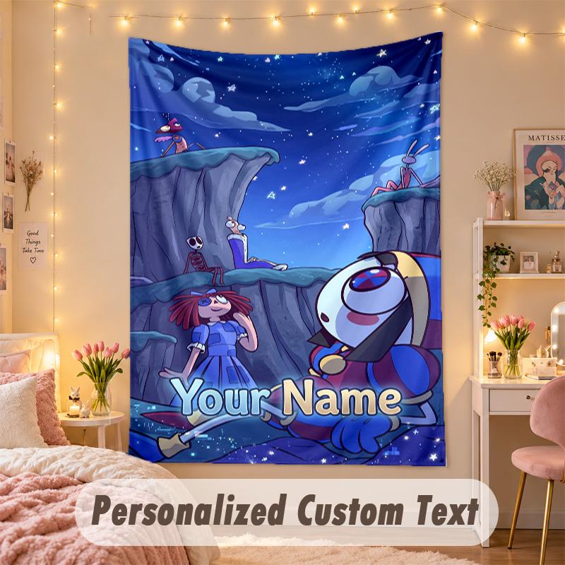 Custom Personalized Tapestry,The Amazing Digital Circus Print Custom Name Text Wall Art Hanging for Bedroom