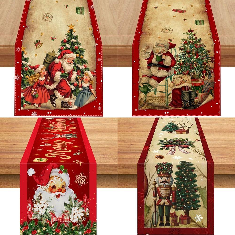 New Year Christmas Table Runner Santa Claus Xmas Bells Christmas Tablecloth Flag Cover Navidad Gift Table Cover Party Ornament