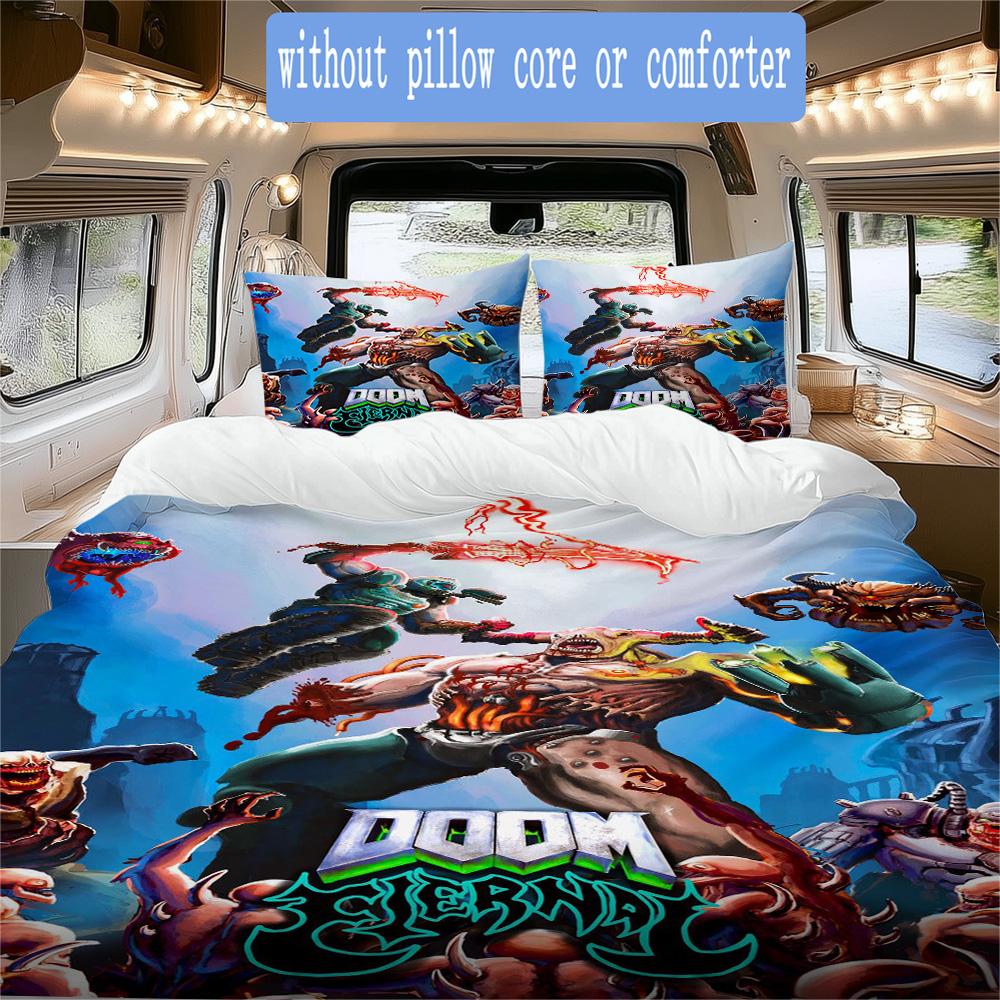 Retro DOOM Pattern Bedding,Quilt Set Quilt Cover Pillowcase Home Birthday Gift (1*duvet cover+2*pillowcase,without core)SSJT0917256