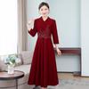 Wine Red Spring 2023 Elegant Wedding Banquet Dress for Middle-aged Mothers