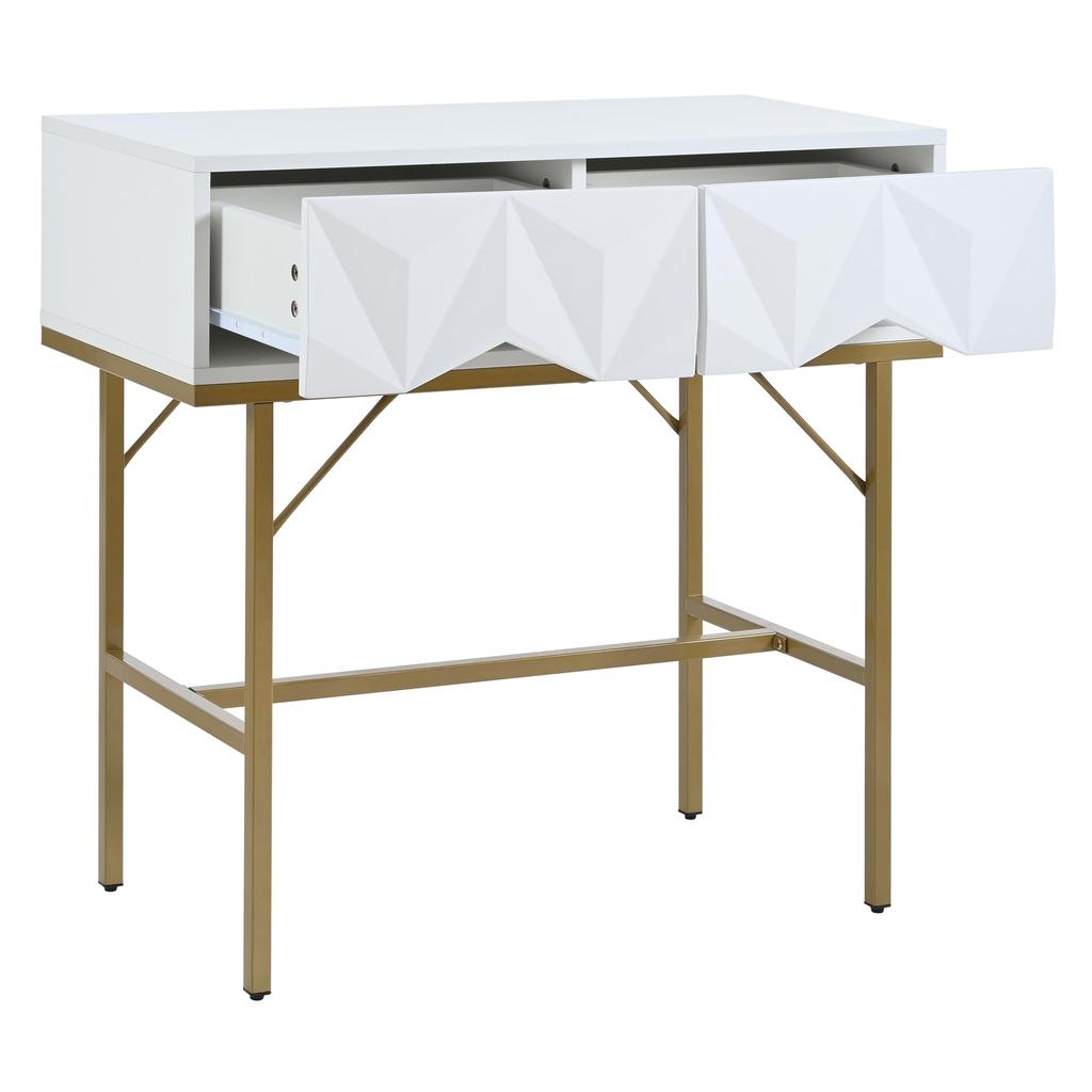 Konsolentisch, Flurtisch mit 2 Schublade, Beistelltisch Holz, Sofatisch mit stabilem Metallrahmen