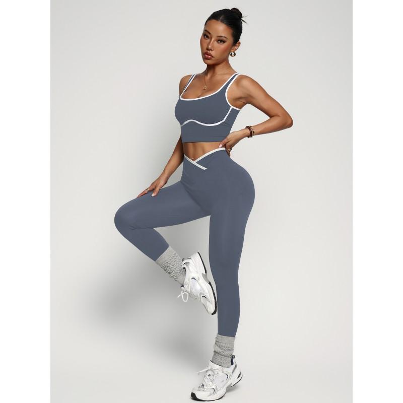 Womens High-Waisted Yoga Set With Push-Up Sports Bra Leggings Breathable Stretch Fitness Wear Gym Running Pilates