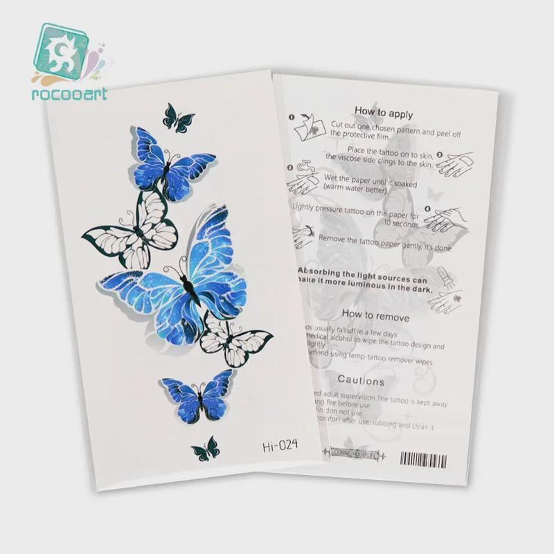 Светящиеся синие водонепроницаемые наклейки для татуировок: Дизайны змей и бабочек для музыкальных фестивалей