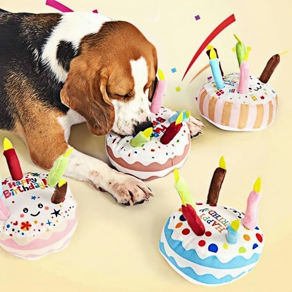 New Birthday Cake Dog Toys Bite Resistant Interactive Gnaw Toys Puppy Teething 16cm Stuffed Cake Doll Pet Supplies