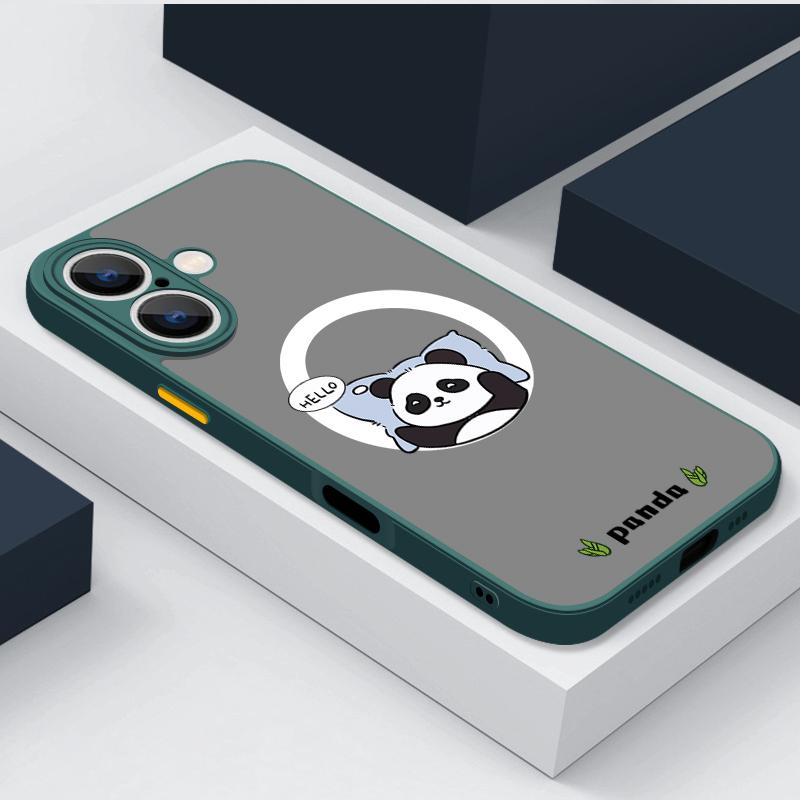 Магнитный чехол с рисунком спящей панды для iPhone 16 Pro 15 14 Plus 13 12 Pro Max 11, ударопрочный, прозрачный, с мягкими краями, акриловый, жесткий, защитный чехол для линз