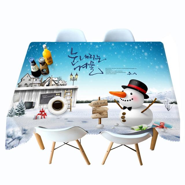 Thicken Cotton Christmas Tablecloth 3d Santa Claus And Elk Sled Pattern Rectangular Round Table Cloth For Wedding Picnic Party