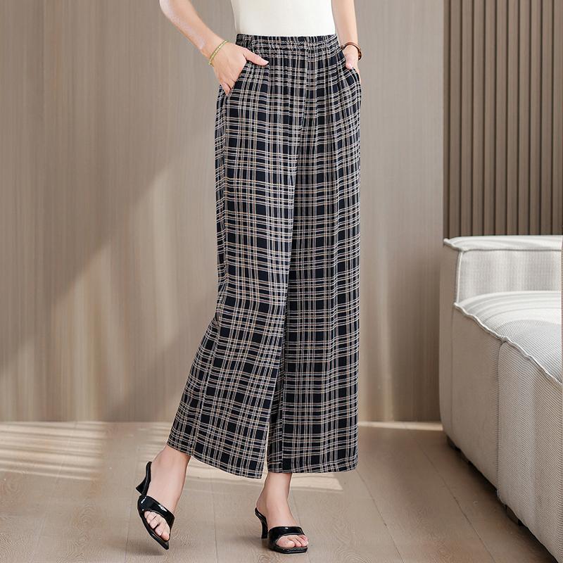 Большие размеры Летние женские брюки Высокая талия Свободная винтажная одежда Эластичный пояс Летние брюки