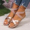 Fashion Champagne Anckle Wrap Low Heel Sandals Women Weightlight Cross Tied Flat Sandals Woman Fashion Summer Anti Slip Sandalias Mujer