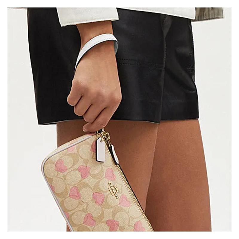 COACH Nolita 19 Classic Presbyopia Heart Print Zipper Closure PVC Underarm Bag Hand Shoulder Bag Small Women's Light Khaki and Chalk White