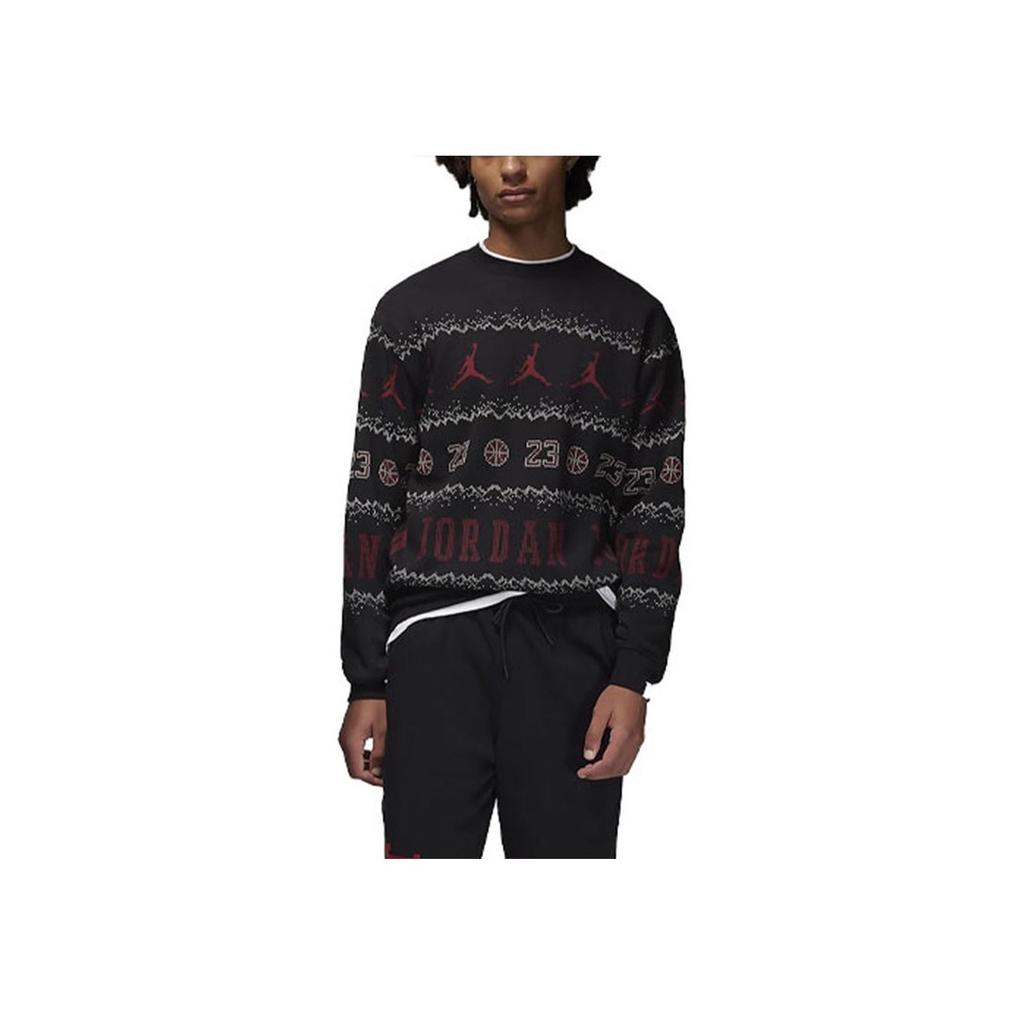 Jordan Essentials Holiday с логотипом и принтом на флисовой подкладке, повседневная толстовка с длинными рукавами, мужские топы, черные FD7464-010