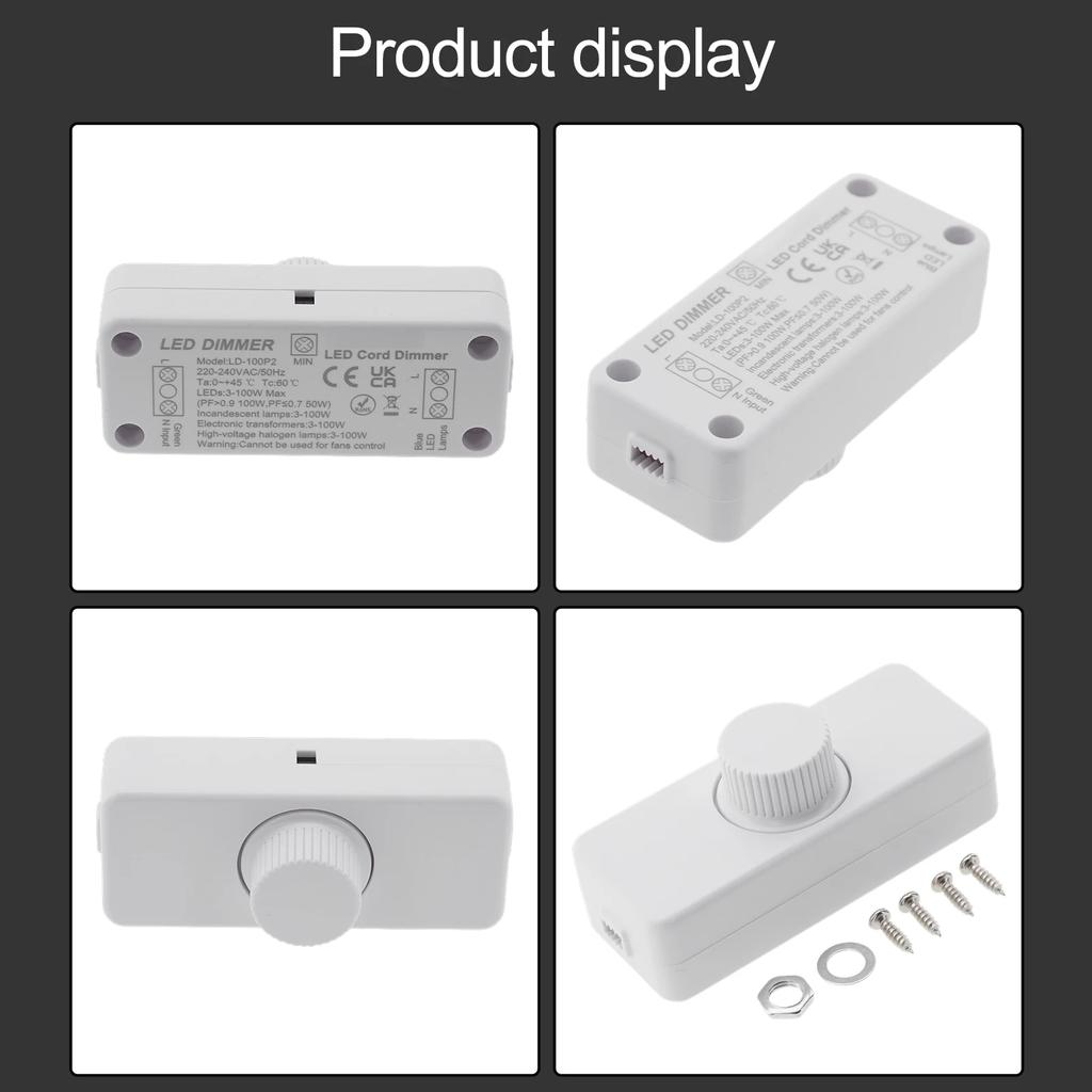 1PC Inline LED Dimmer Switch Built-in Rotary ON/OFF & Knob Control Adjustable LED Dimmer 220-240V Lights Switch Lighting Button