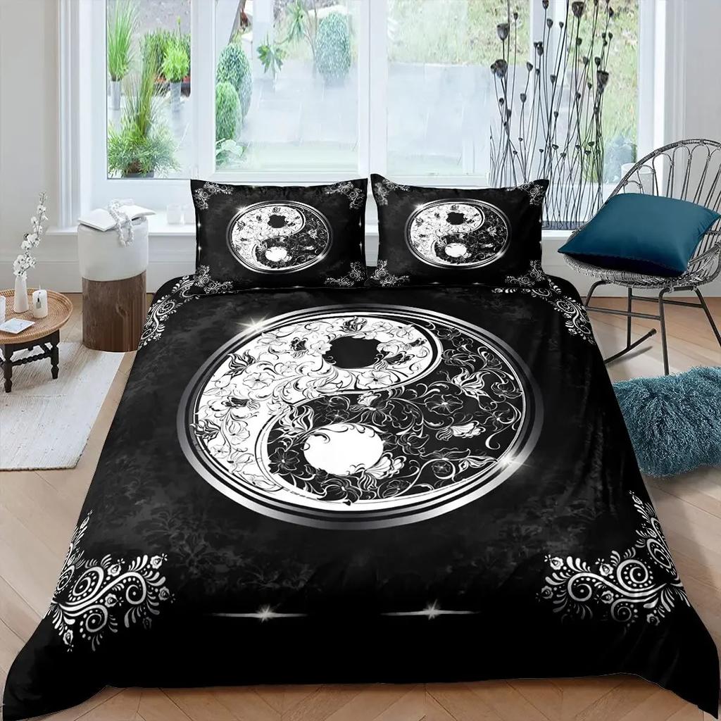 Комплект пододеяльников Инь-Ян в стиле бохо Trippy Art Twin Одеяло Gossip Traditional Ying Yang Theme King Size Полиэстеровое одеяло