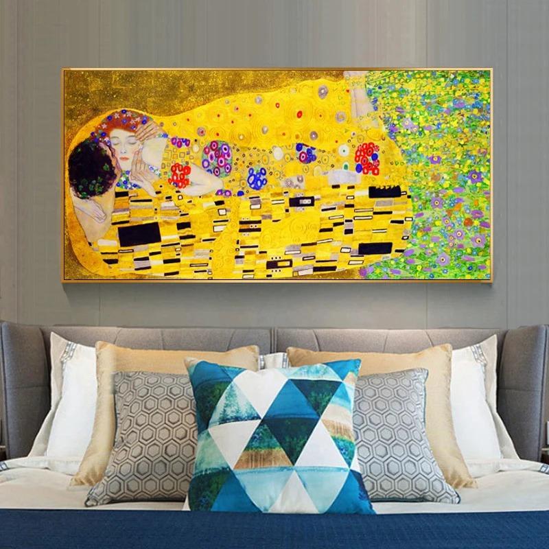 Известный художник Густав Климт поцелуй Абстрактная картина маслом на холсте Печать плаката Искусство Настенные картины для гостиной Декор Куадрос