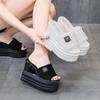 Summer Fashion 12.5CM Heel Women's Single Shoes Shallow Mouth Wedge Heel Rhinestone High Heel Women Slippers