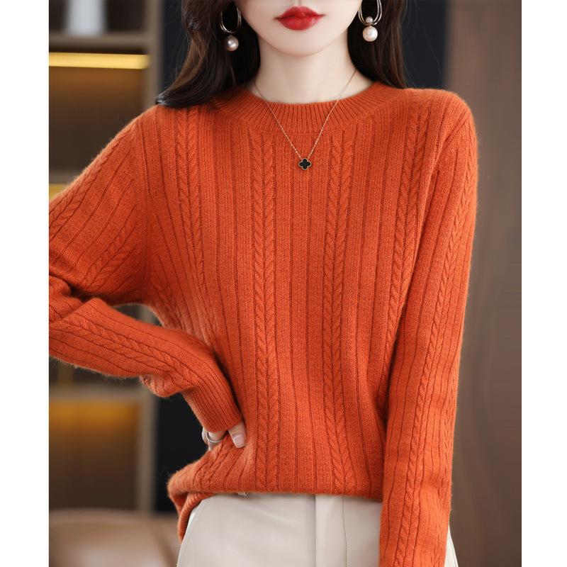 Fashion All Match Fried Dough Twists Sweater Women's Solid Round Neck Knitted Pullover Top