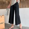 Женские летние осенние хлопковые льняные брюки с высокой талией, однотонные широкие укороченные брюки