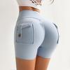 Cross-Border Fitness Yoga Shorts with Pockets - Button Workwear Running Pilates Peach Butt Hot Pants