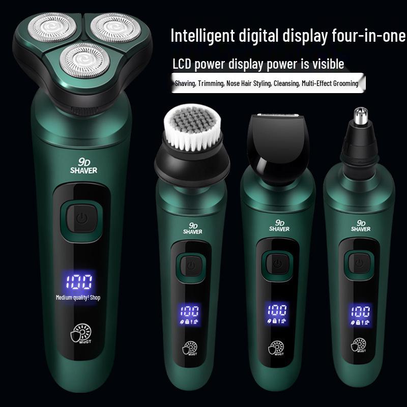 9D High-Power Electric Shaver with Digital Display, USB Charging, Washable Design, Floating Razor & Multifunctional Beard Trimmer