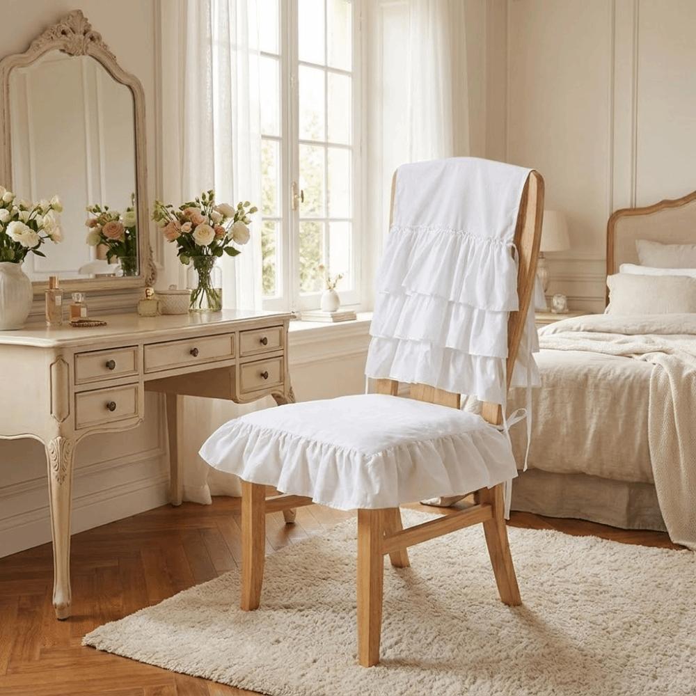 Washable Chair Backrest Cover White Dining Chair Back Decor French-Style Chair Cover Wedding