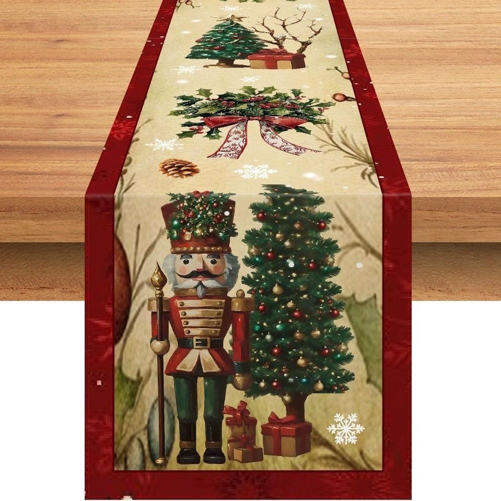 New Year Christmas Table Runner Santa Claus Xmas Bells Christmas Tablecloth Flag Cover Navidad Gift Table Cover Party Ornament