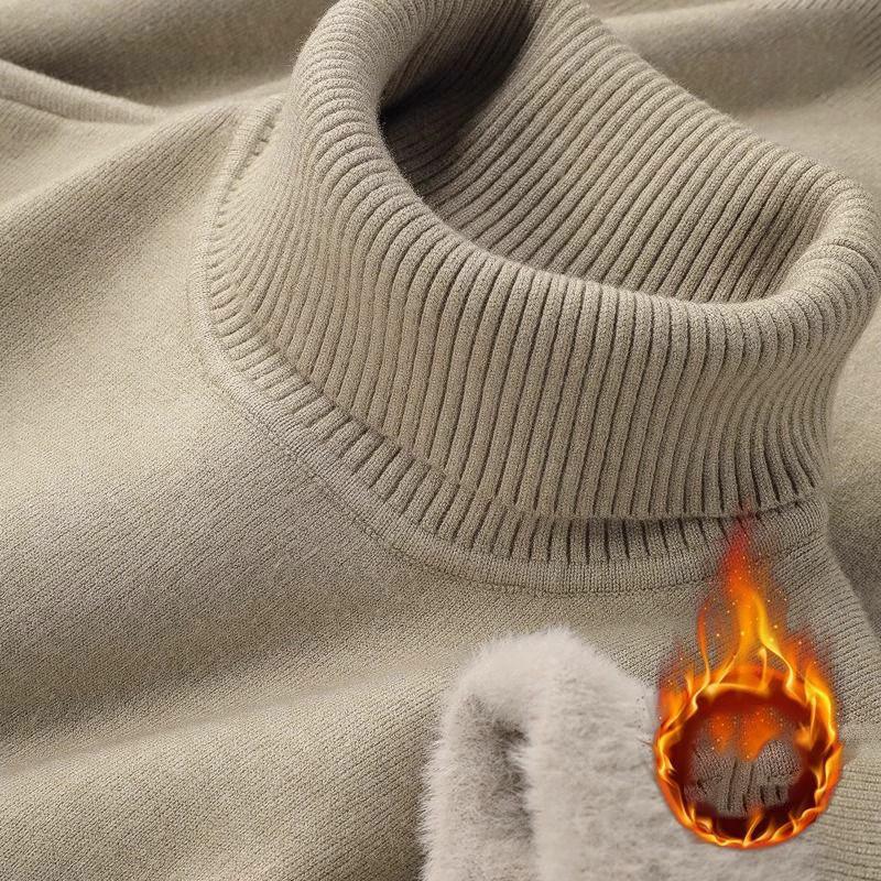 Осенне-зимний мужской свитер с высоким воротником, вязаный, бархатный, теплый, с длинным рукавом, пуловер, уличный, холодостойкий, повседневная блузка, базовый свитер