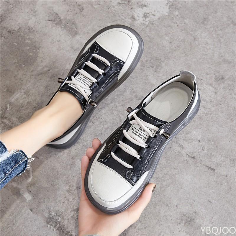 Genuine Leather Women's Flat Sneakers Large Size 35-41 Autumn Vulcanized Shoes Ladies Casual Shoes Comfortable Flats