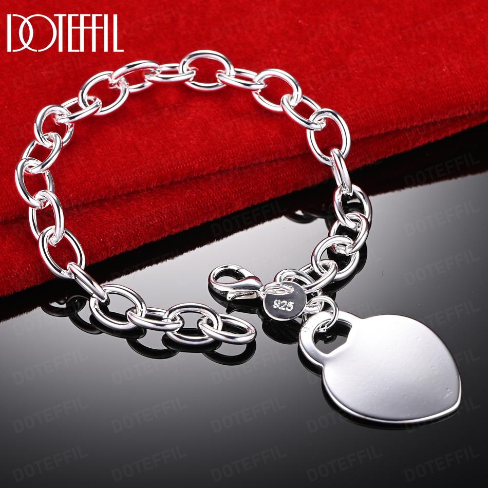 925 Sterling Silver Heart Pendant Bracelet Gift Wedding Jewelry