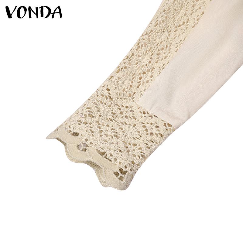 VONDA Женские блузки с длинным рукавом и цветочным принтом, кружевные, с застежкой-лацканом