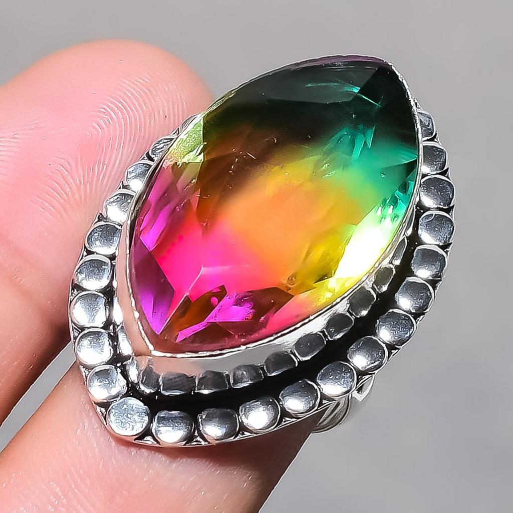 Multi Tourmaline Gemstone Adjustable Ring Unique Marquise Shape Handmade Jewelry
