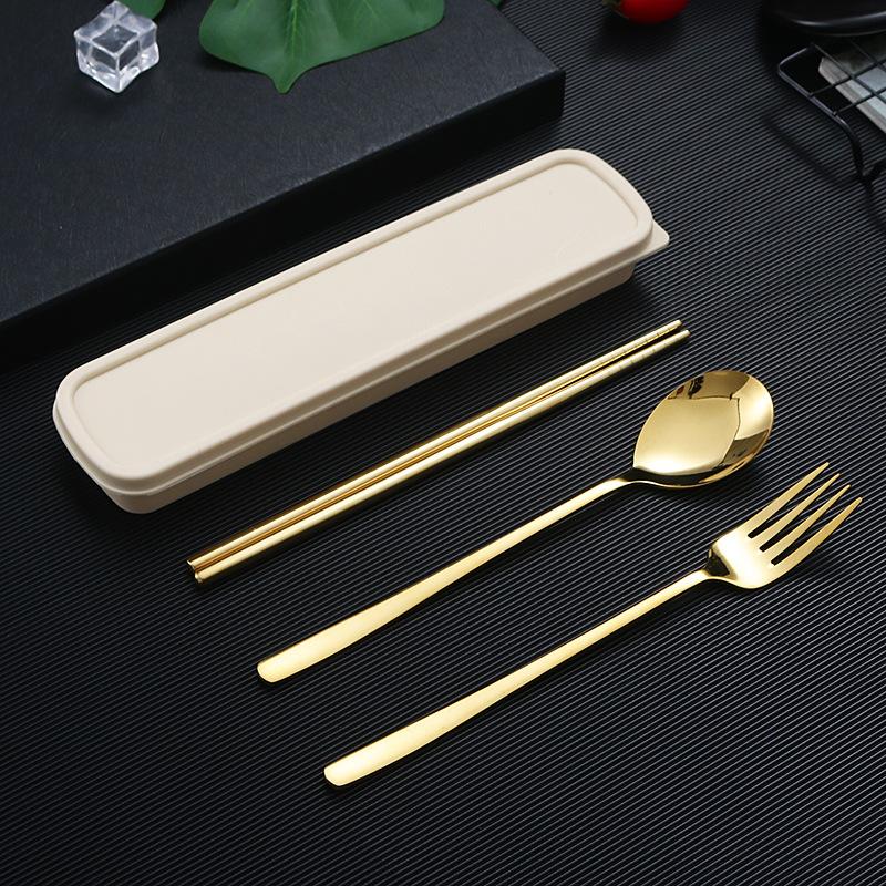 4 шт., дорожный набор столовых приборов, набор многоразовой посуды из нержавеющей стали 18/8 с футляром, портативная посуда, набор вилок, ложек и палочек для еды