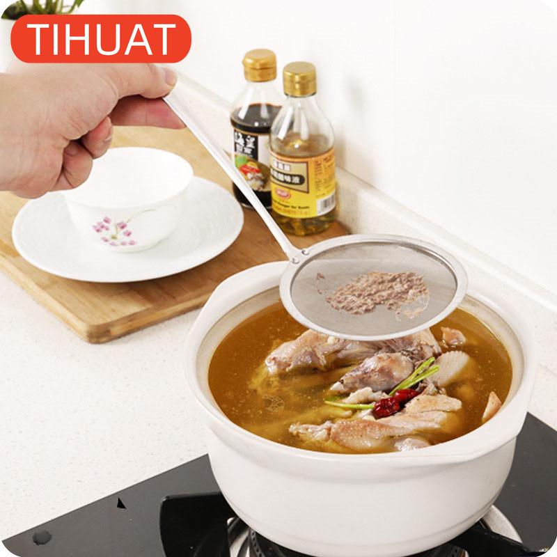 Кухонный скиммер из нержавеющей стали с круглой сетчатой головкой и длинной ручкой