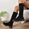 Women Flats High Boots Suede Knee High Shoes Fashion Woman 2024 Trend Chelsea Boots Walking Winter New Goth Mujer Snow Boots