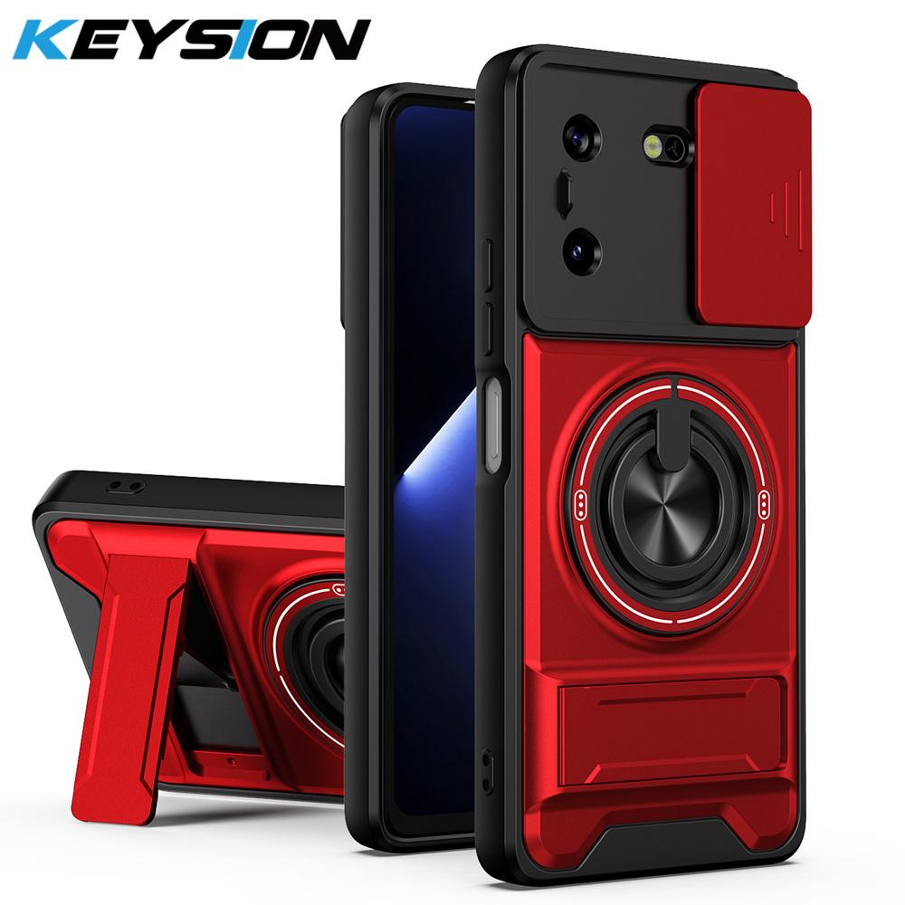 KEYSION Magnetic Phone Case for TECNO Pova 5 5 Pro 5G Slide Camera Lens Protection Upright Kickstand Ring Shockproof Back Cover