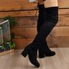 2024 New Spring and Autumn Fashion High Quality Women's Boots Solid Color Round Toe Suede Medium Heel Lace Up Women's Boots