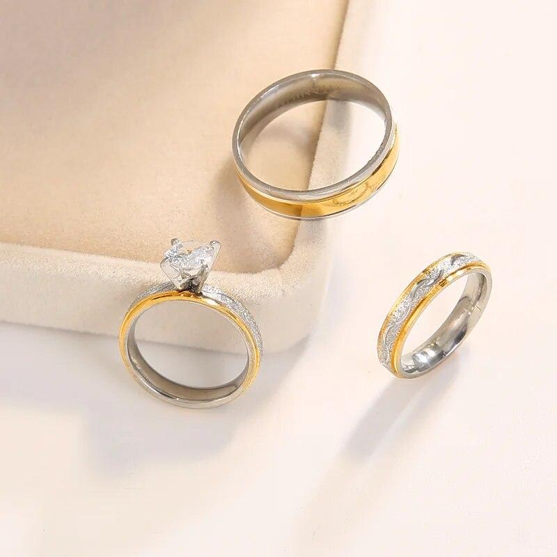 Модные парные кольца для влюбленных, комплект женских колец с изысканным цирконием, простое мужское кольцо из нержавеющей стали, обручальное свадебное ювелирное изделие