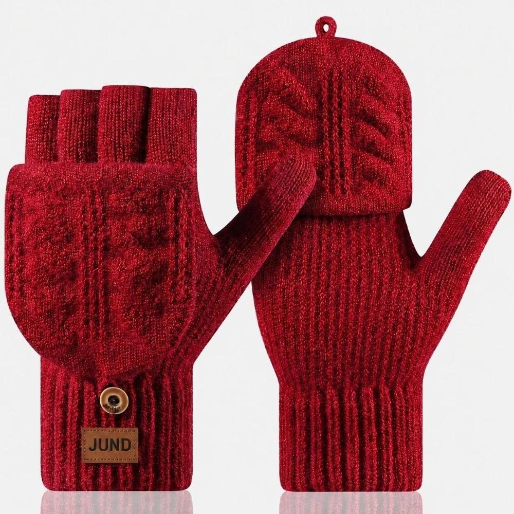 Unisex Winter Cable Knitted Gloves Polyester Blend Women Half Finger Mittens Texting