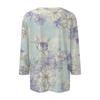 Женская мода повседневная 3/4 рукава цветочный принт пуловер круглый вырез топ повседневная одежда