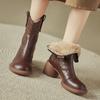 Fashion NEW Winter Women Boots Split Leather Shoes for Women Round Toe Chunky Heel Shoes Casual Zip Platform Shoes Warm Wool Snow Boots
