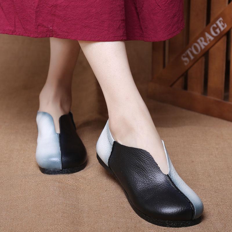 Винтажные женские лоферы ручной работы на плоской подошве, летние женские мокасины из натуральной кожи, двухцветные женские мокасины