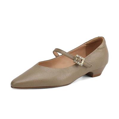 Обувь из овчины на осень-зиму, массивный низкий каблук, размер 43, размер 42, заостренный носок, ремешки с хрустальными пряжками, туфли-лодочки с неглубоким вырезом