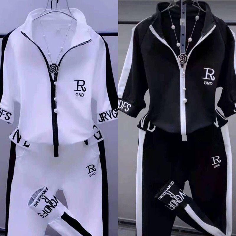 Women's Fashionable Casual Sportswear Short-sleeved Harem Pants Two-piece Set