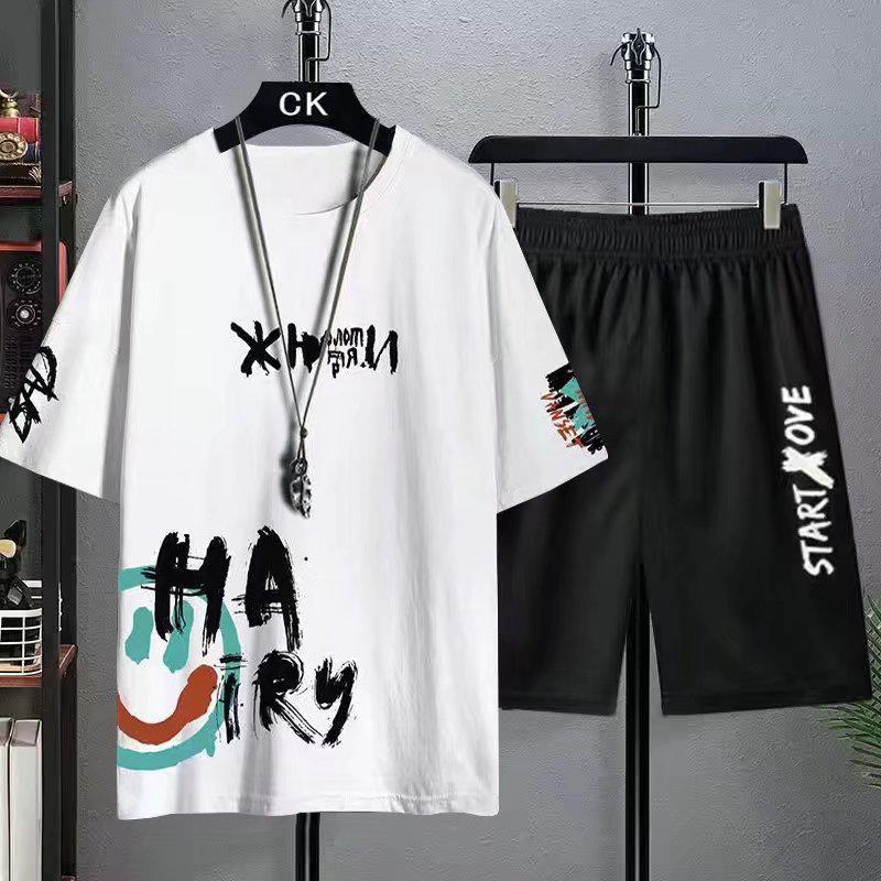 Men's Summer Ice Silk Casual Sports Suit - Short-Sleeved Shirt & Shorts Set