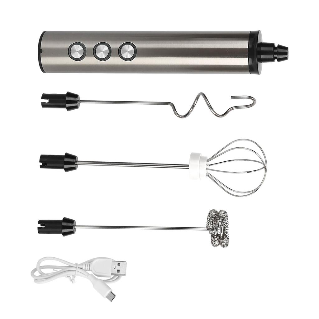 Stainless Steel Milk Frother USB Charging Handheld Electric Egg Beater for Home Kitchen