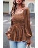 Chestnut Smocked Ribbed Velvet Babydoll Top