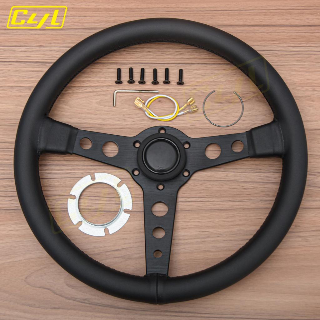 JDM Prototipo Style Black Edition Steering Wheel 14inch Leather Modified Sports Steering Wheel Car Accessories