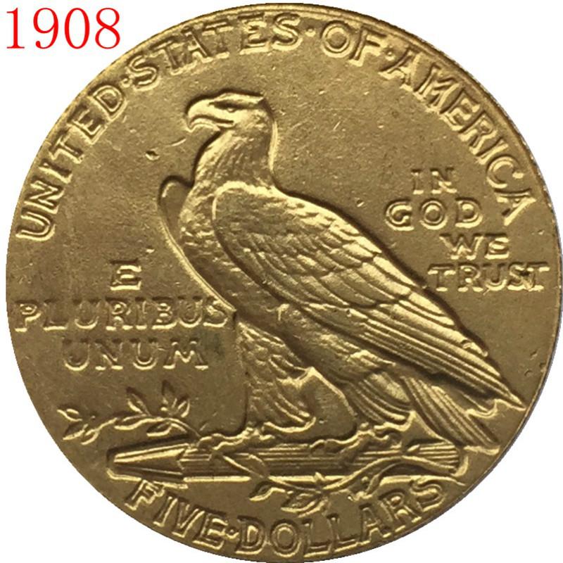 Копия Позолоченная 24К Америка США 1908 ЗОЛОТАЯ Монета Пол-Орла с Индейцем Коллекция Золотых Монет KTY