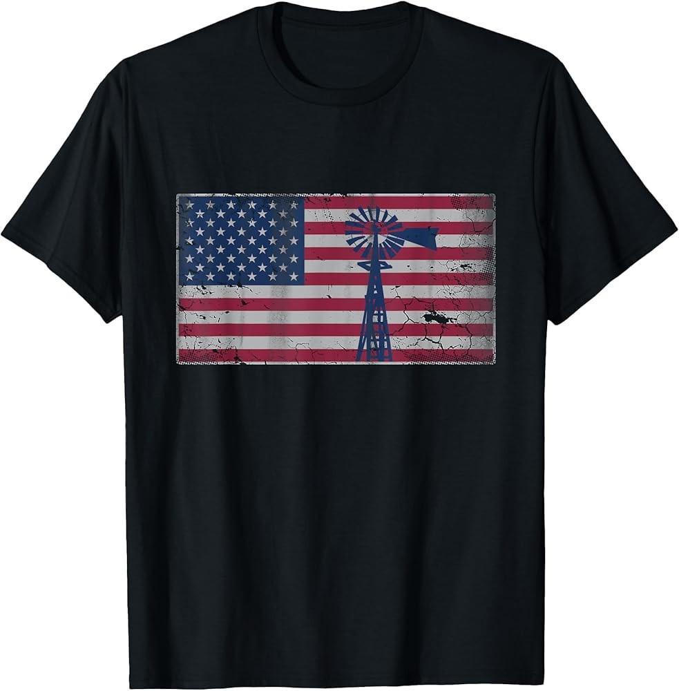 American Flag Windmill T-Shirt 4th of July USA Shirt T-Shirt Unisex T-Shirt