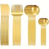 24Pcs Stainless Steel Golden Cutlery, Silverware Set Mirror Flatware Western Cutlery Set Dinning Kitchen Dinning Tableware